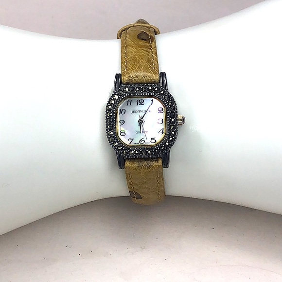 JUDITH JACK Swiss Movement MOP Face Marcasite Bezel Alligator Band Watch NWOT - Picture 3 of 17
